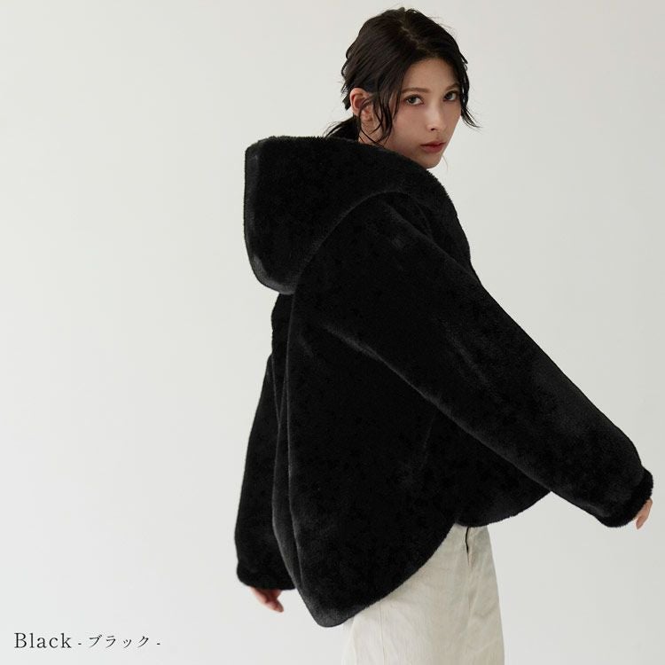 Filomo ミンク調 フェイクファー フード付き ジャケット レディース