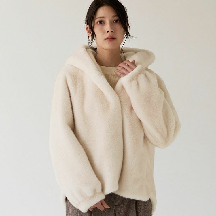 Filomo ミンク調 フェイクファー フード付き ジャケット レディース
