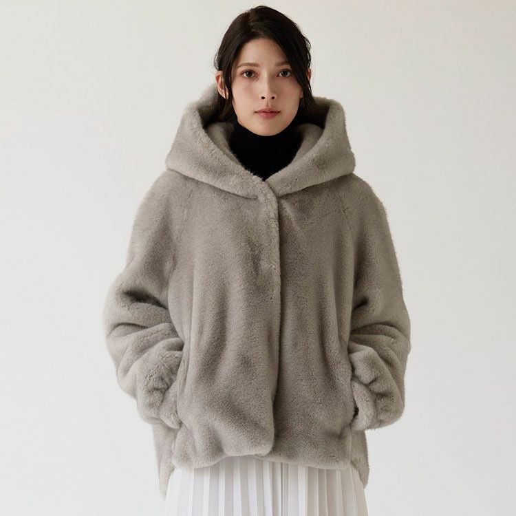 Filomo ミンク調 フェイクファー フード付き ジャケット レディース