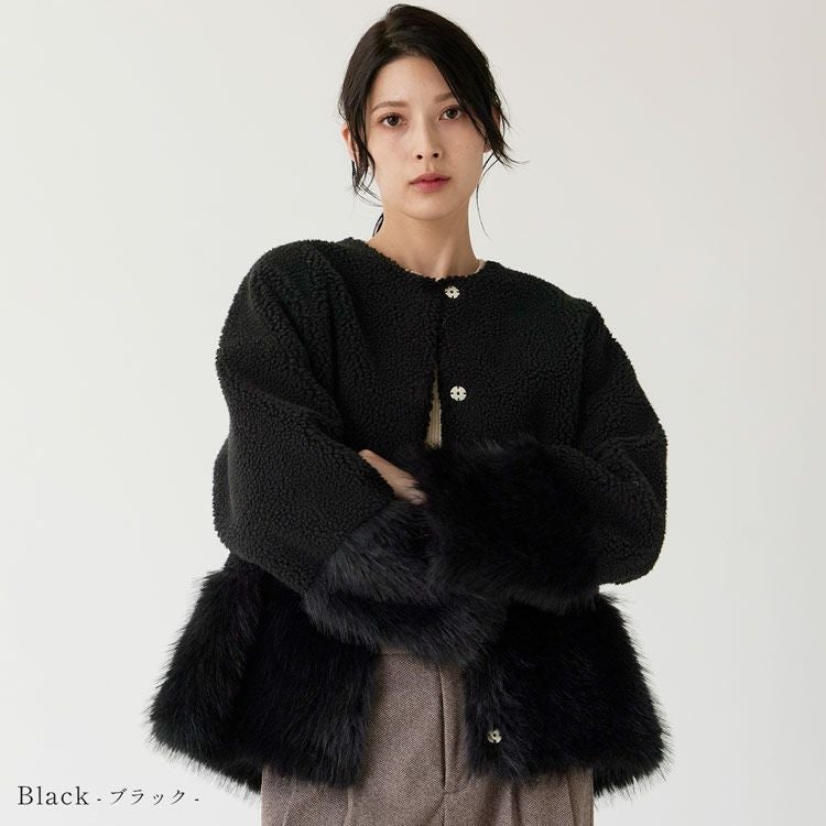 Filomo ムートン調 フェイクファー ジャケット ノーカラー レディース