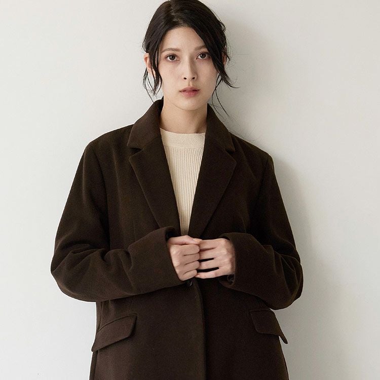 チェスターコート ウール混 レディース ダークブラウン (08000335r)