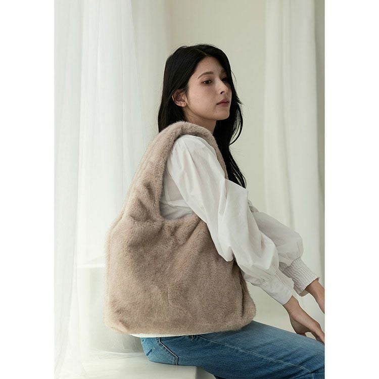 ファーバッグレディーストートバッグLサイズバッグエコファー(07000658r)