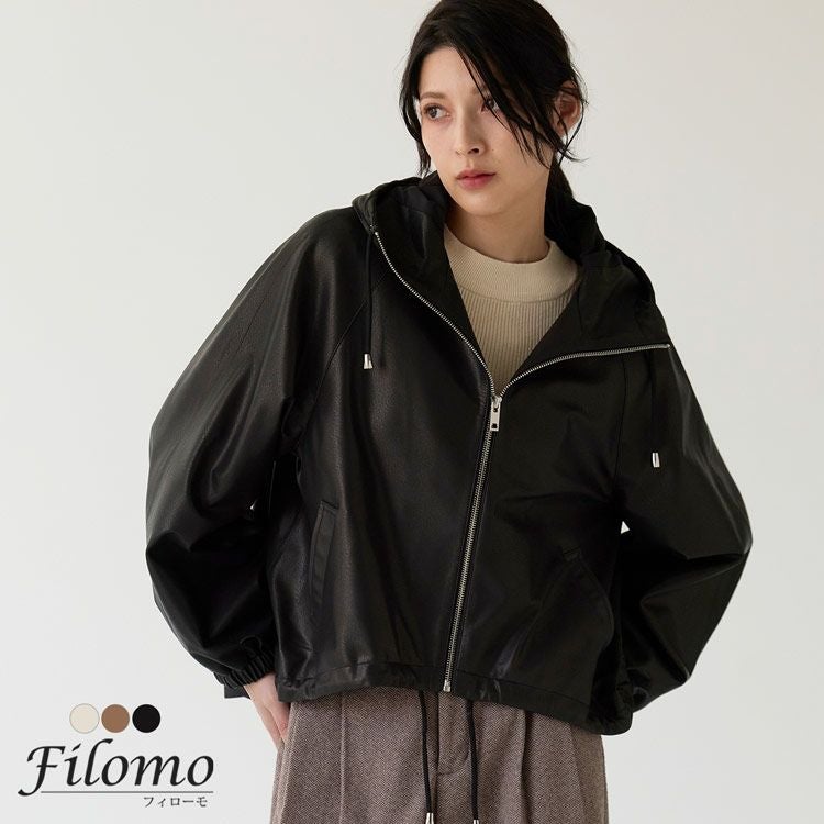 Filomo レザージャケット レディース ラム レザー フード付き 6F