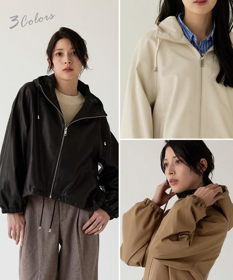 ３色展開ラムレザージャケットフード付き