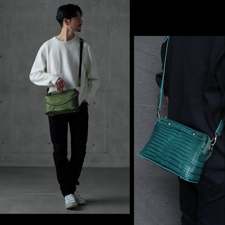 スモールクロコダイルメンズ2wayバッグチェーンデザイン