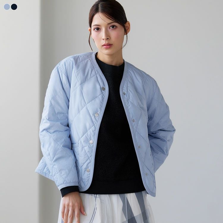 ダウン ジャケット レディース キルティング 中綿 軽量 ノーカラー