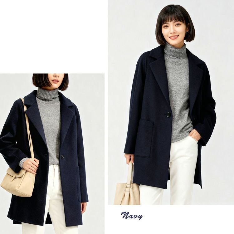 ネイビーカシミヤブレンドウールチェスターコート