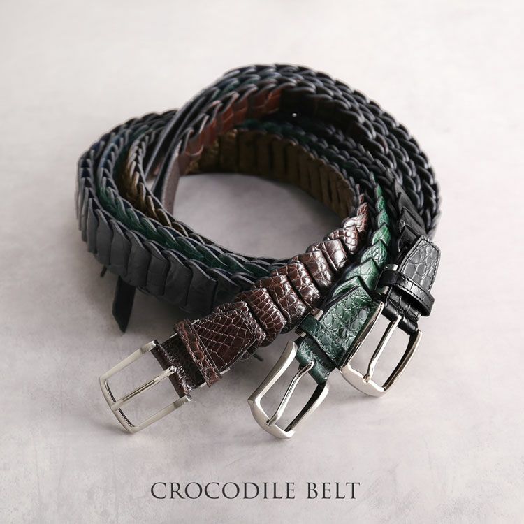 クロコダイル メンズ ベルト 35mm ピンタイプ キャタピラ風