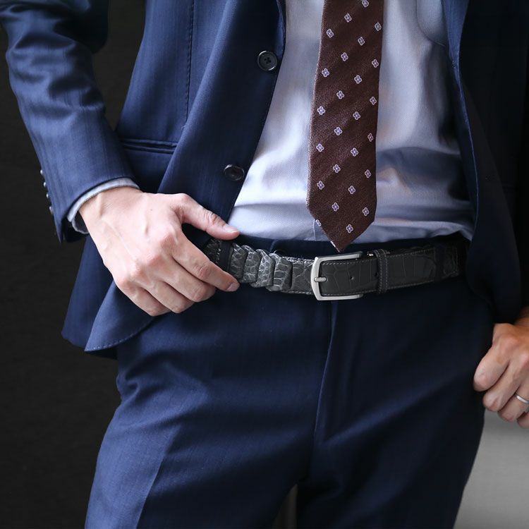 クロコダイルメンズベルト35mmピンタイプキャタピラ風