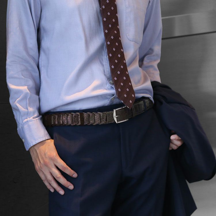 クロコダイル メンズ ベルト 35mm ピンタイプ キャタピラ風