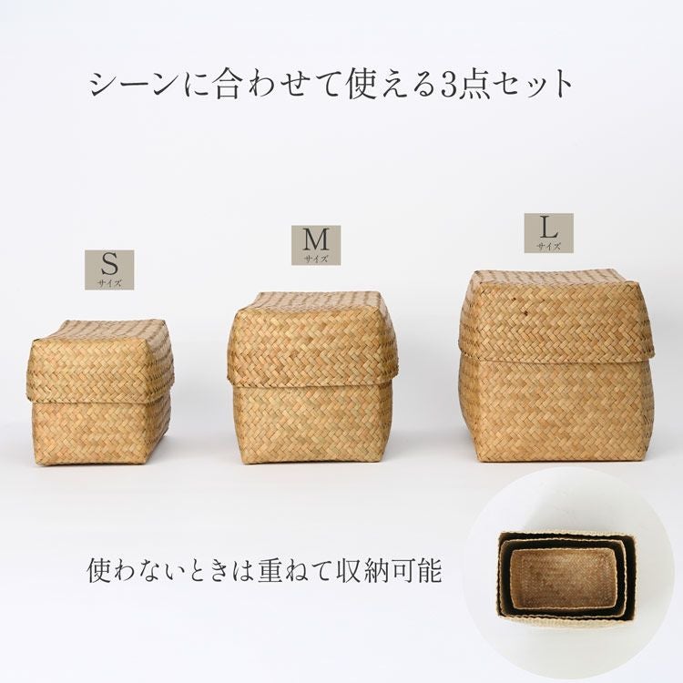収納ボックス 天然素材 水草 3点セット ふた付き収納