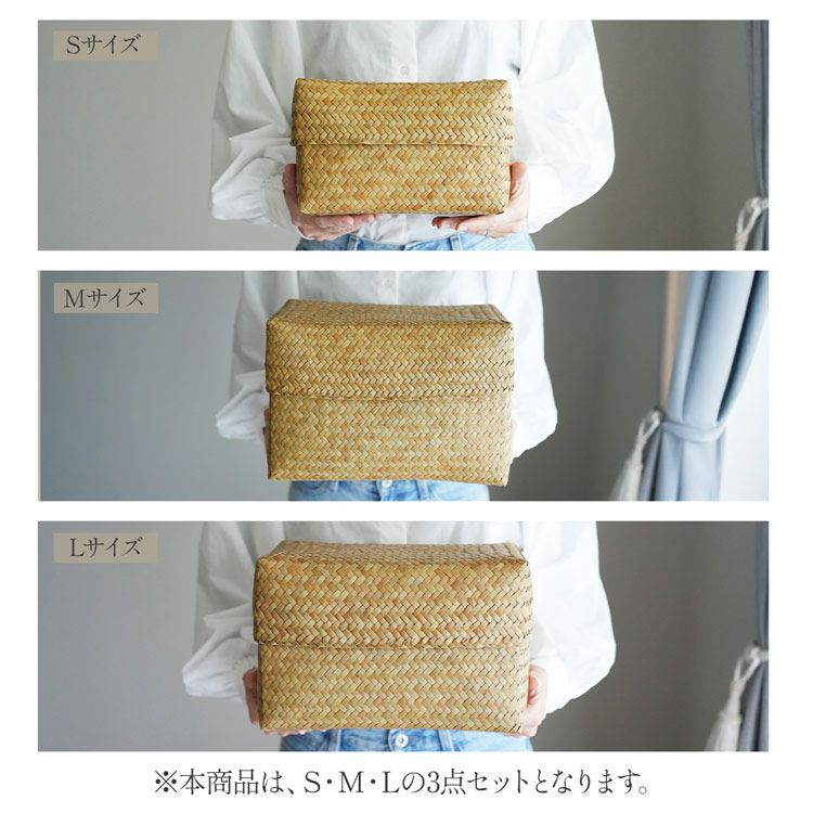 収納ボックス 天然素材 水草 3点セット ふた付き収納