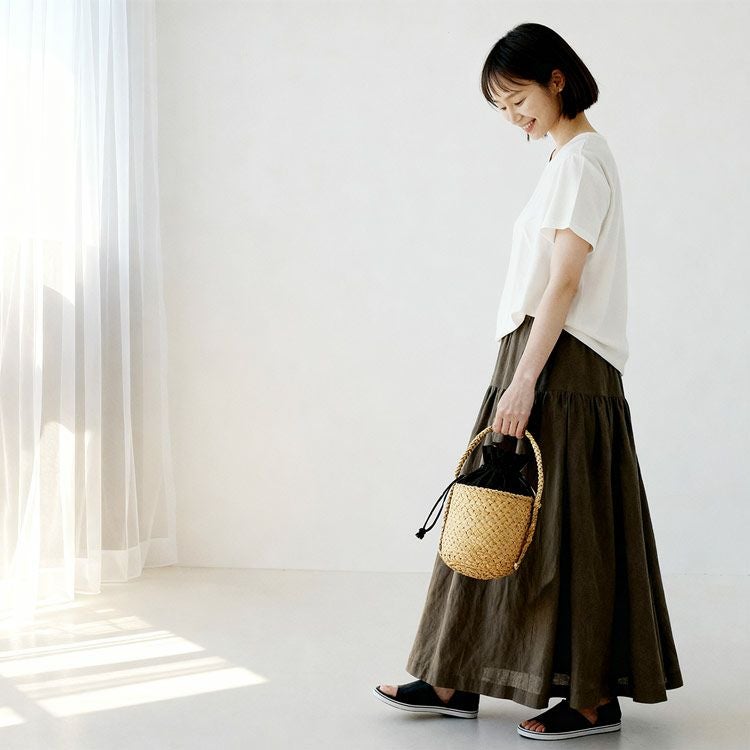 カゴバッグ 天然素材 巾着付き ハンドメイド