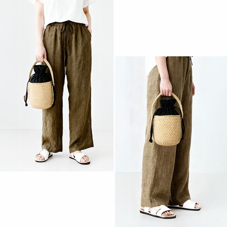 カゴバッグ 天然素材 巾着付き ハンドメイド