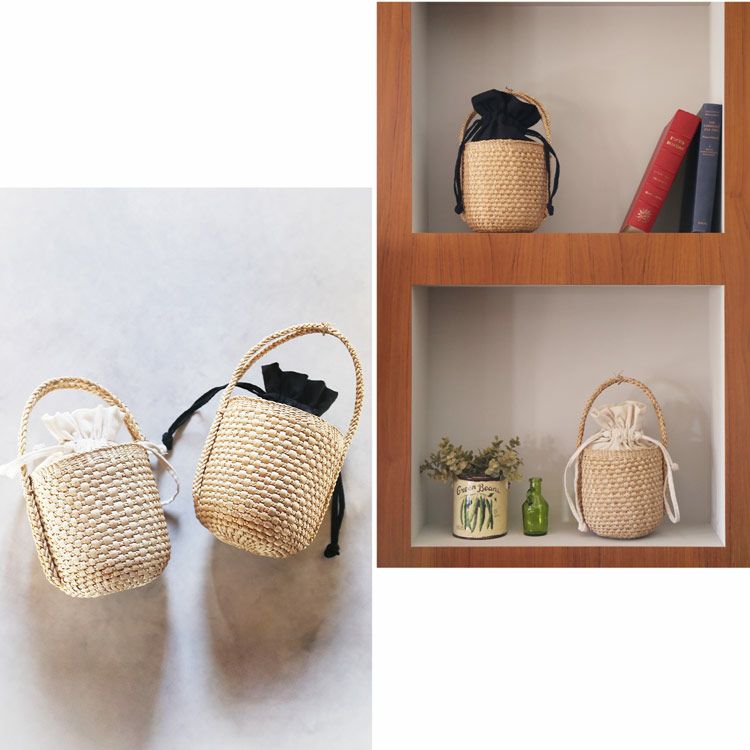 カゴバッグ 天然素材 巾着付き ハンドメイド