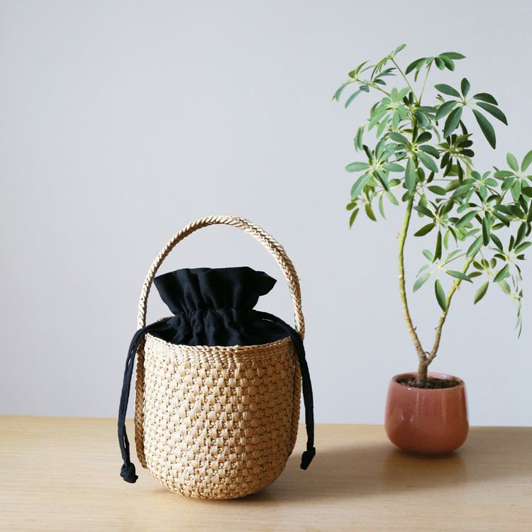 カゴバッグ 天然素材 巾着付き ハンドメイド