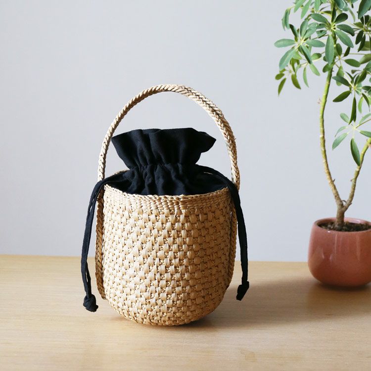 カゴバッグ 天然素材 巾着付き ハンドメイド