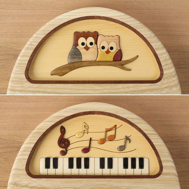 置き時計置時計掛け時計両用ピアノふくろう木製天然木無着色ウォールナット木目(09000732r)