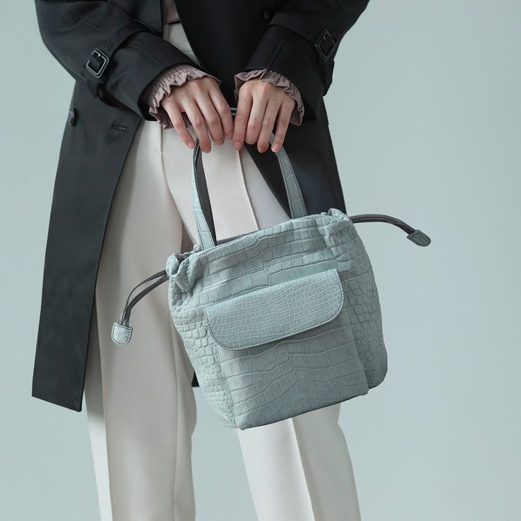 ナイルクロコダイル2way巾着ハンドバッグ