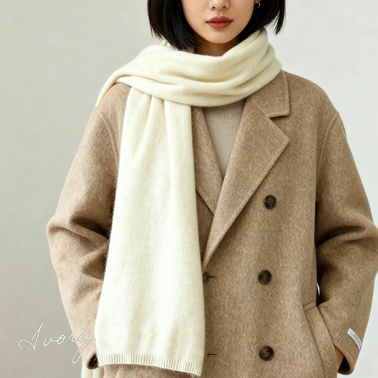 アイボリーカシミヤ100％ニットマフラーレディースブランドFilomo