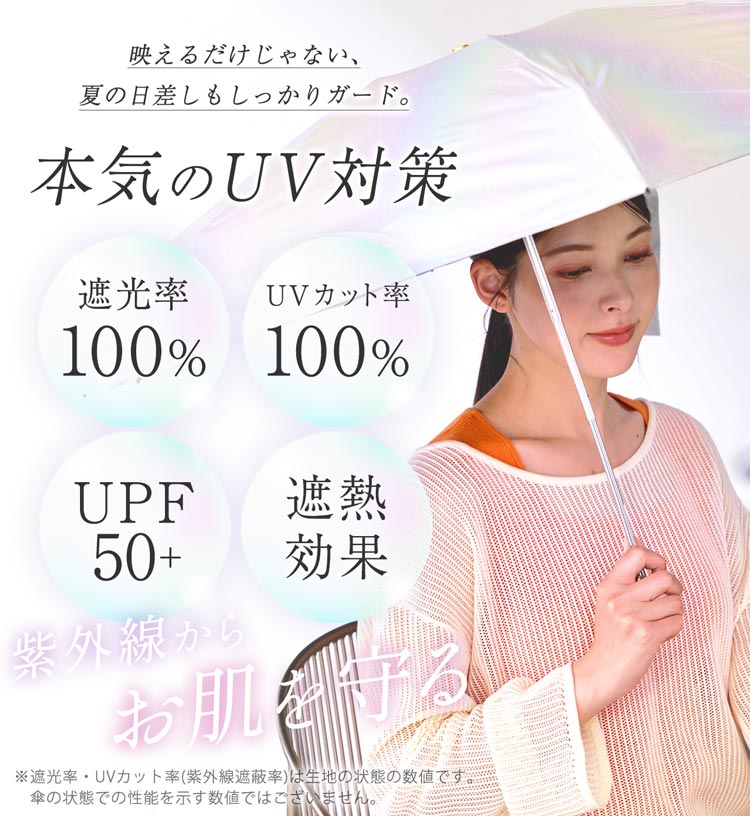 日傘折りたたみ軽量完全遮光晴雨兼用UVカット100%オーロラ