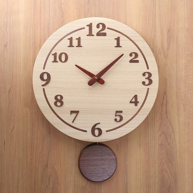 時計掛け時計振り子時計天然木木製丸型直径35cm丸円ウォールナット(09000730r)