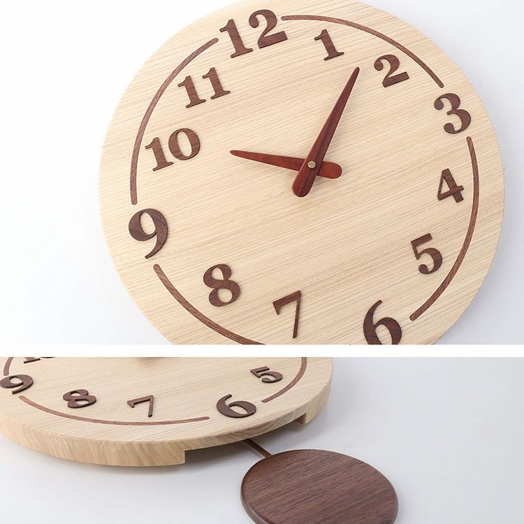 時計掛け時計振り子時計天然木木製丸型直径35cm丸円ウォールナット(09000730r)