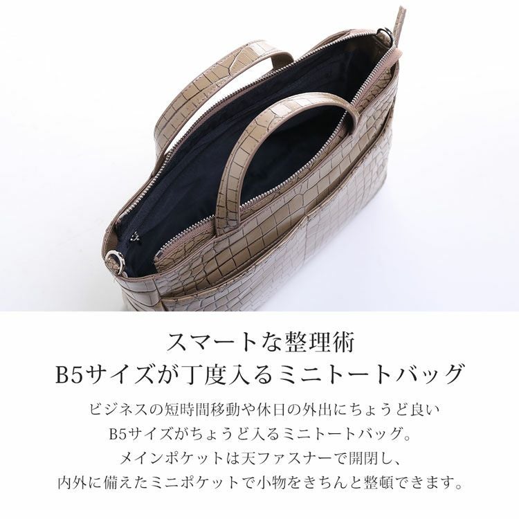 天ファスナーで開閉するメンズミニトートバッグ