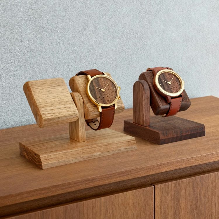 腕時計ディスプレイスタンド時計スタンド木製天然木ウォールナットナラ1本用シングル収納日本製(09000735r)