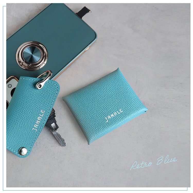 レトロブルーの本革コインケース