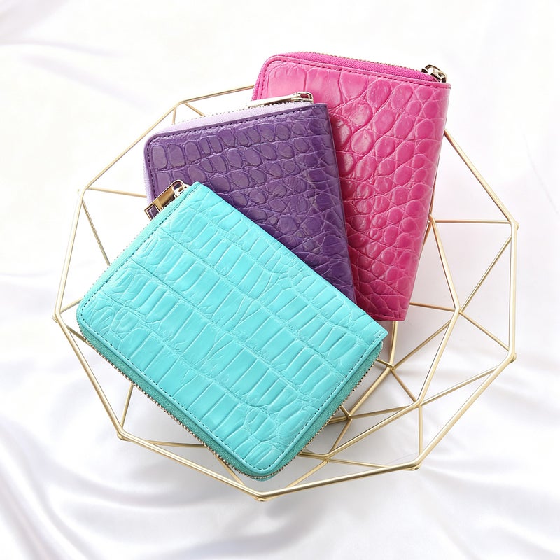 クロコダイルマットラウンドファスナーコンパクトオーガナイザー