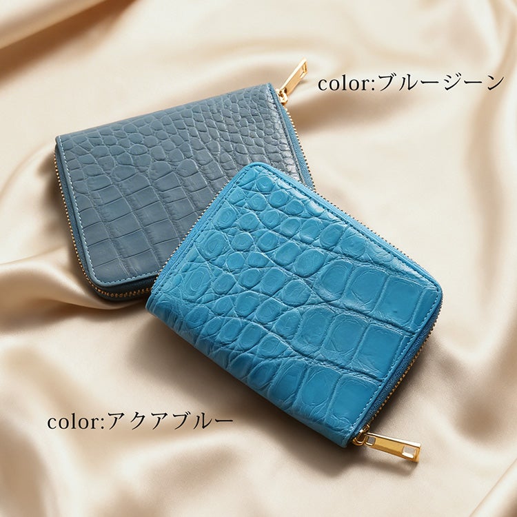 クロコダイルマットラウンドファスナーコンパクトオーガナイザー