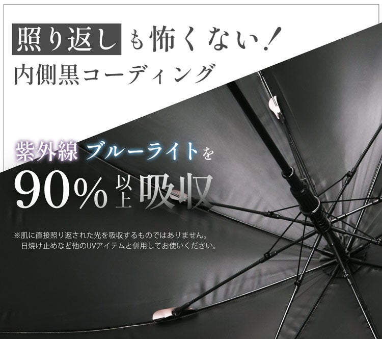 日傘ワンタッチ長傘バンブーハンドル内側黒コーティング