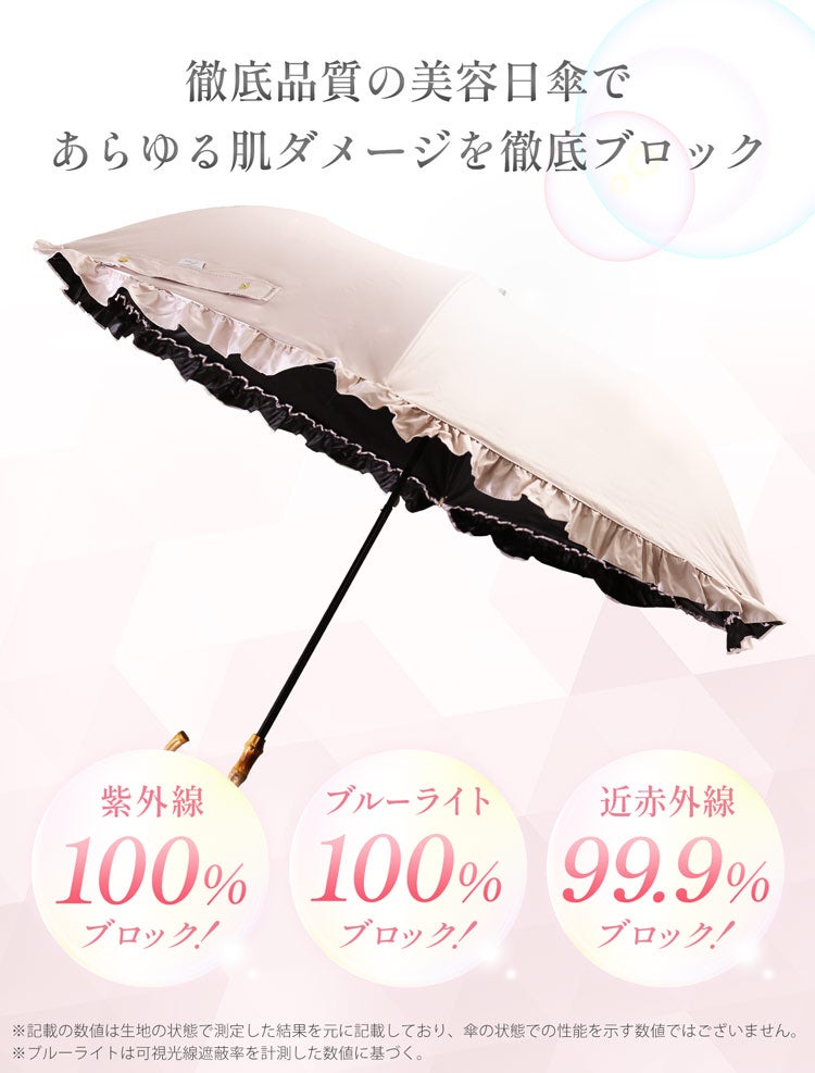 日傘ワンタッチ長傘バンブーハンドルUVカット完全遮光100%