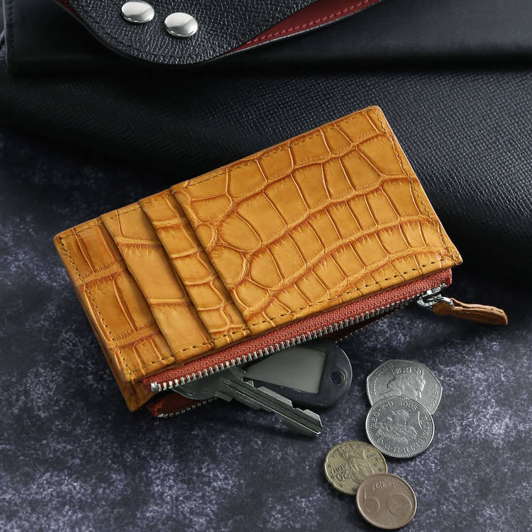 スモールクロコダイル(ポロサス) ワニ革 マット加工 ファスナー