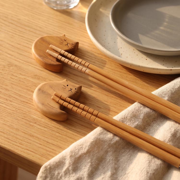 mieno home 箸置き 4個セット ネコ型 天然木 猫型 チーク【ネコポスで