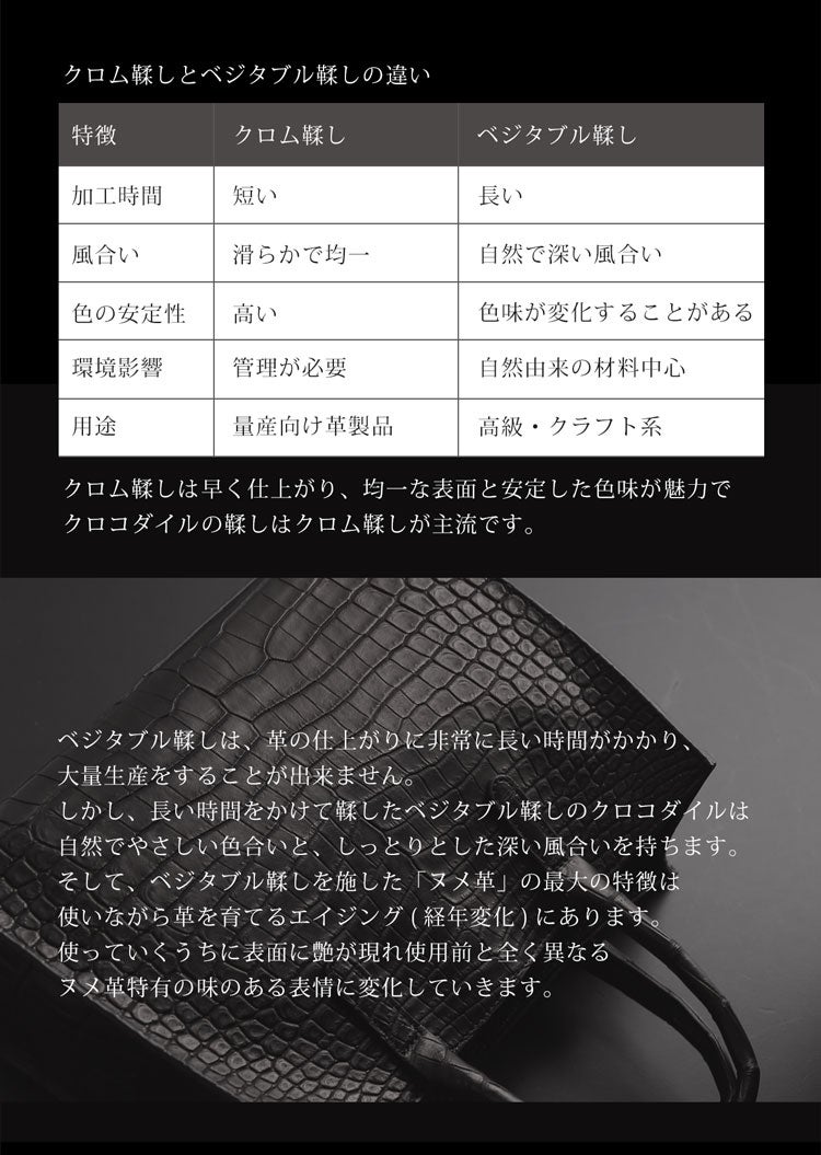 日本製 植物タンニン鞣し ポロサス スモールクロコダイルハンドバッグ 4FA