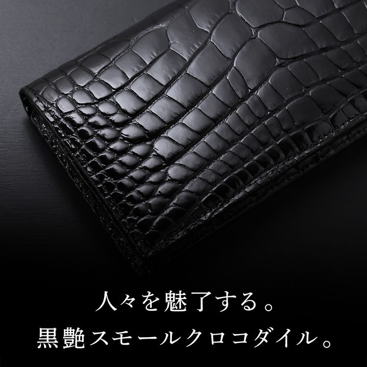スモールクロコダイル ポロサス シャイニング 長財布 束入れ ブラック