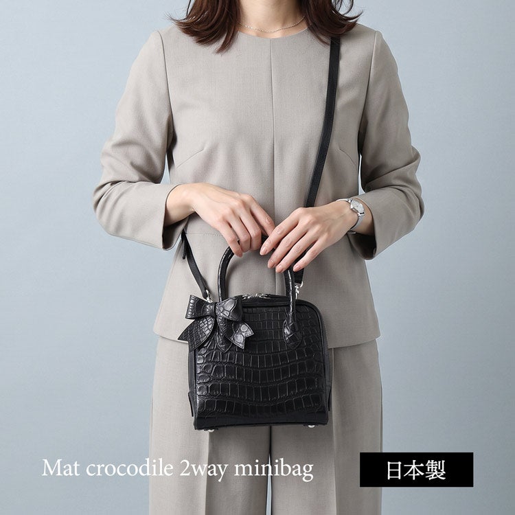 クロコダイル ミニバッグ 2way リボン付き ハンドバッグ ショルダー