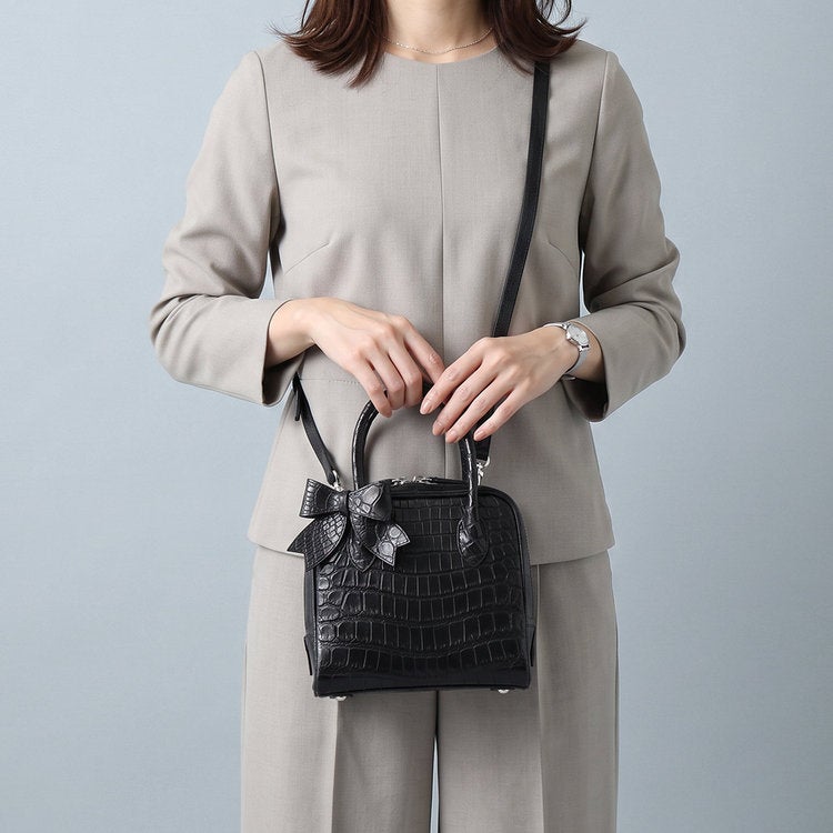 クロコダイル ミニバッグ 2way リボン付き ハンドバッグ ショルダー